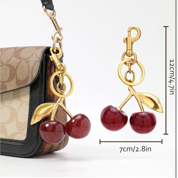 Red Glitter Cherry Bag Charm / Key Chain New in Package - Picture 2 of 10